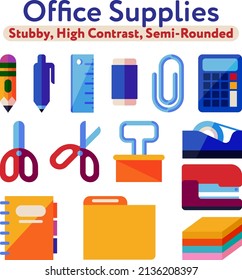 Office Supplies School Stationary Clip Art High Contrast Cute Stubby Stout Semi Rounded Poppy Classroom Vector