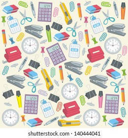 Office supplies seamless background