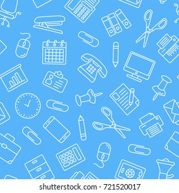 Office supplies seamless pattern. Tiling textures with thin line icon set
