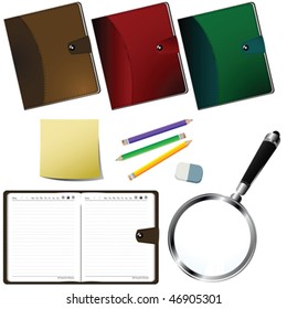 Office supplies set over white background