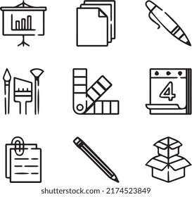 Office supplies silhouettes. Contour silhouettes. Business icons.