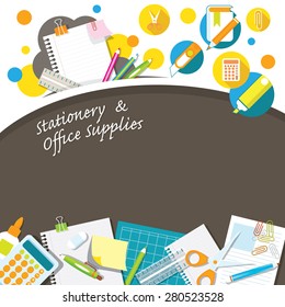 Office Supplies and Stationery Background and Frame