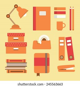 Office supplies and stationery icons set - Flat design