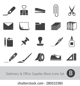 Office Supplies and Stationery Objects Mono Icons Set B