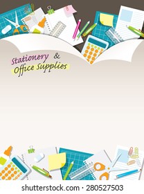 Office Supplies and Stationery Paper Background and Frame