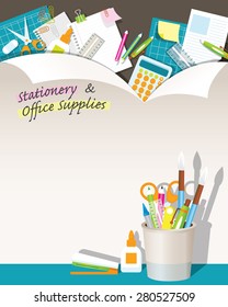 Office Supplies and Stationery Paper Background and Frame