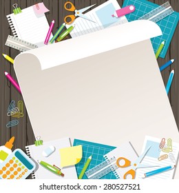 Office Supplies and Stationery Paper Background and Frame