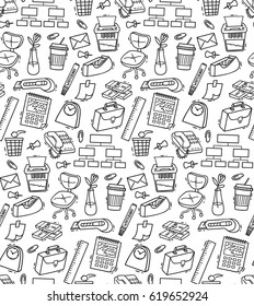 Office Supplies Theme Seamless Background Doodle Stock Vector (Royalty ...