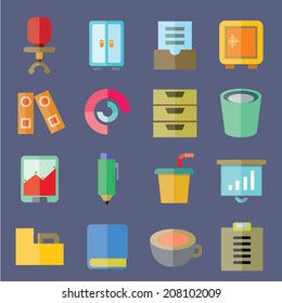 Office Supply And Business Icons, Flat Icons Set