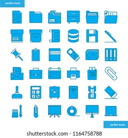 Office Supply Color Line Icons perfect pixel. Use for website, template,package, platform. Concept object UI,UX design.