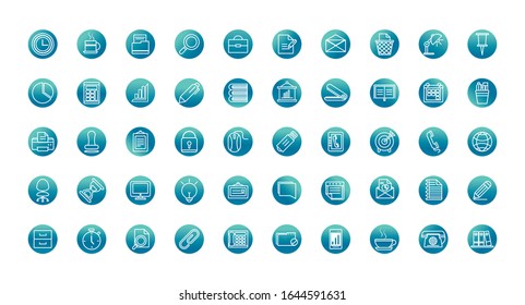office supply equipment stationery icon set vector illustration block gradient style icon