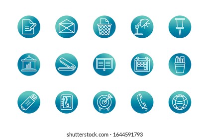 office supply equipment stationery icon set vector illustration block gradient style icon
