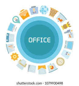 office supply icons in circle shape