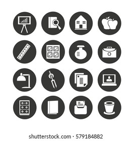 office supply icons set in circle button style