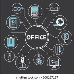 office supply info graphic in black background