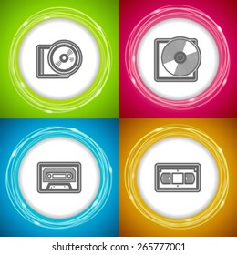 Office Supply Objects - CD-ROM, Vinyl plate, Casette, Video Tape. 