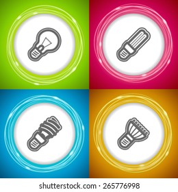 Office Supply Objects - lightbulb, fluorescent eco lightbulb,spiral fluorescent eco lightbulb, led eco lightbulb.