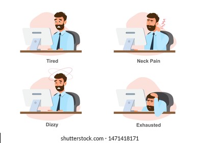 Office syndrome, business man illness from hard work. health concept. vector illustration cartoon character