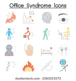 Office syndrome icon set  in flat color style