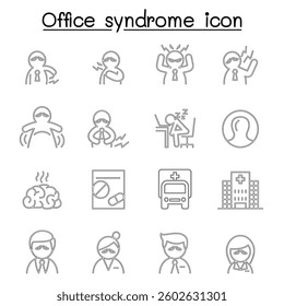 Office syndrome icon set in thin line style