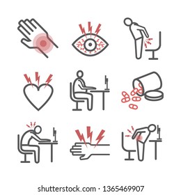 Office Syndrome Infographic. Line Icons. Vector Signs