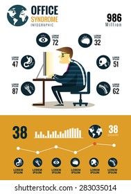 Office syndrome Infographics.  flat character and icons design. vector illustration