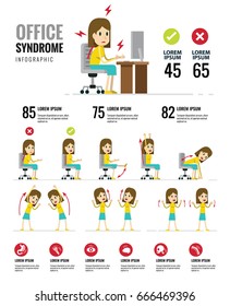 Office syndrome Infographics. Healthcare and medical. flat character design. vector illustration