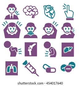 office syndrome, sick icons set