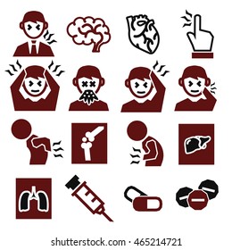 office syndrome, sick icons set