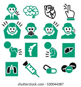 office syndrome, sick icons set