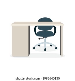 Office table and armchair. Front view. Workplace furniture. Part of set.