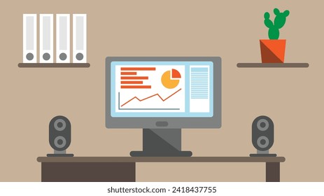 Office Table with Business Computer. Technology business and work concept vector