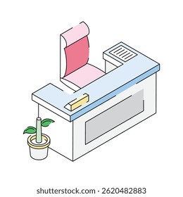 Office table with a chair, icon designed in isometric style