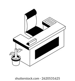 Office table with a chair, icon designed in isometric style