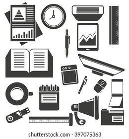 office table flat vector, office supplies, stationery icons