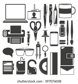 office table flat vector, office supplies, stationery icons