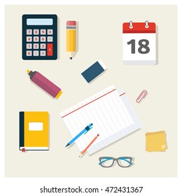 Office table with full of elements. office icon set