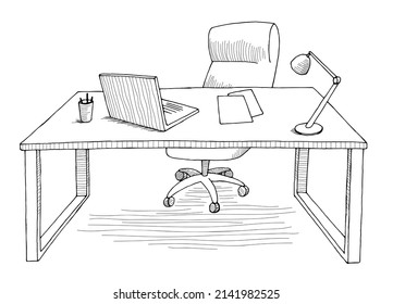 Schreibtisch, schwarz-weißer Innenausschnitt, einzelne Vektorgrafik 