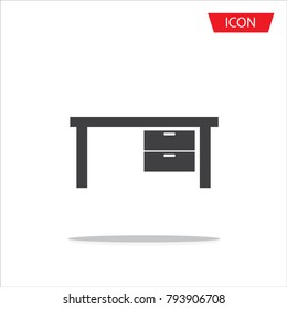 Office table icon, office desk icon isolated on white background.