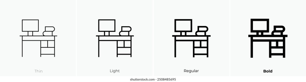 office table icon. Thin, Light Regular And Bold style design isolated on white background