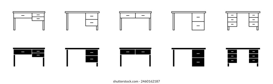 Conjunto de iconos de tabla de Office. Oficina de escritorio, colección de iconos del lugar de trabajo. Vector