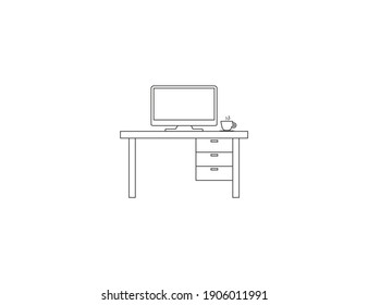 Office table, interior, workplace icon. Vector illustration, flat design.