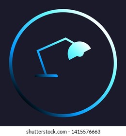 Office table lamp sign illustration. White, cyan and blue gradient icon as round button in white shell at dark blue background. Illustration.