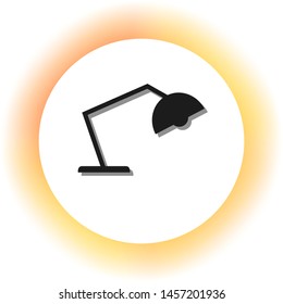 Office table lamp sign illustration. Dark icon with shadow on the glowing circle button. Illustration.
