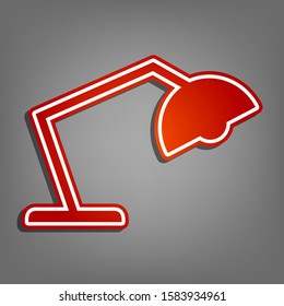 Office table lamp sign illustration. Flat red icon with linear white icon with gray shadow at grayish background. Illustration.