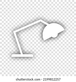 Office table lamp sign illustration. White Icon with dropped natural gray Shadow at transparent Background. Illustration.