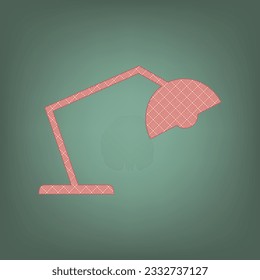 Office table lamp sign illustration. Apricot Icon with Brick Red parquet floor graphic pattern on a Ebony background. Feldgrau. Green. Illustration.