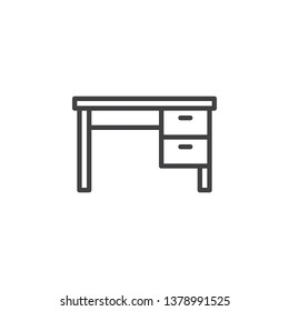 Office Table line icon. Desktop linear style sign for mobile concept and web design. Desk with two drawers outline vector icon. Symbol, logo illustration. Pixel perfect vector graphics