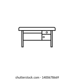Office Table line icon. Desktop linear style sign for mobile concept and web design. Desk with two drawers outline vector icon. Symbol, logo illustration. 
