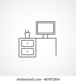 Office Table Line Icon On White Background
